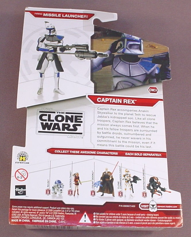 Star Wars The Clone Wars Captain Rex Action Figure In The Original Sealed Package, With Firing Missile Launcher, 2009 Hasbro, #87659, CW24