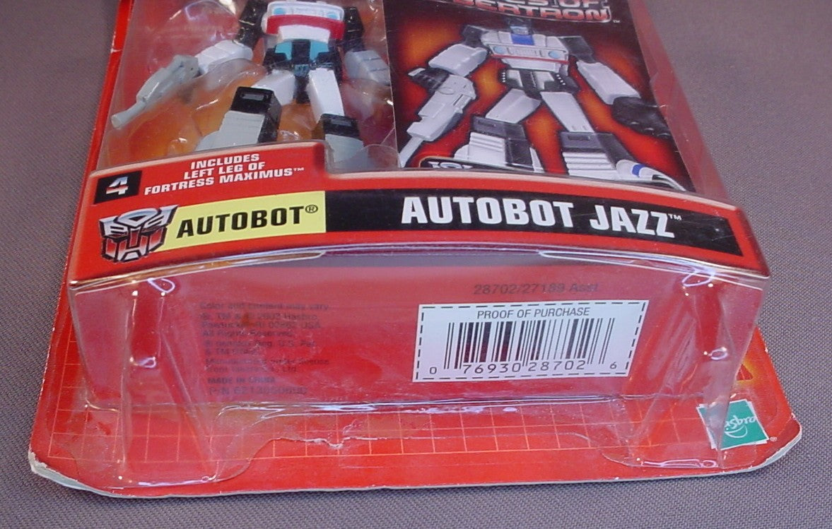 Transformers Heroes Of Cybertron Autobot Jazz Figure In The Original Sealed Package, Generation One Collection, 2001 Hasbro, #4 With The Left Leg Of Fortress Maximus
