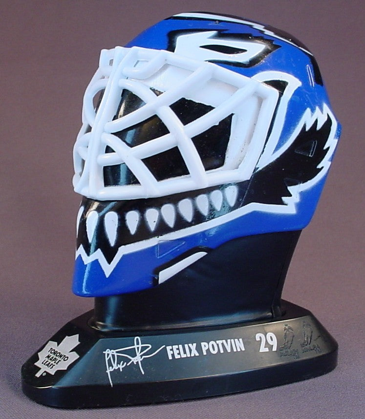 NHL Felix Potvin #29 Goalie Mask And Helmet On A Base, 1996 McDonalds, Toronto Maple Leafs, 5 Inches Tall, National Hockey League