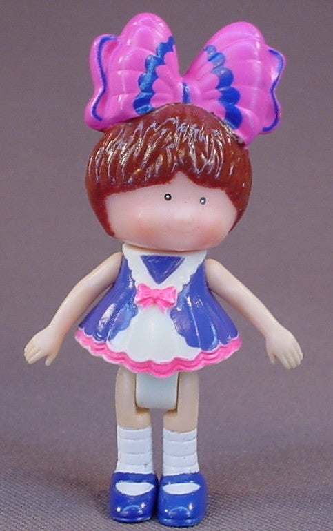 Silverlit Bonnie Doll With A Pink And Blue Bow, Dark Blue Shoes, Blue And White Frilly Dress, The Legs And Arms Move, The Head Swivels, 3 Inches Tall, Bonnie Big Bow, Vintage Early 1990's, Silverlit Toys