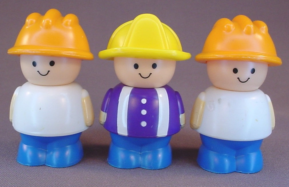 Shelcore Chunky People Lot Of 3 Little People Toy Figures, 2 Construction Workers And A Fireman, 2 3/4 Inches Tall