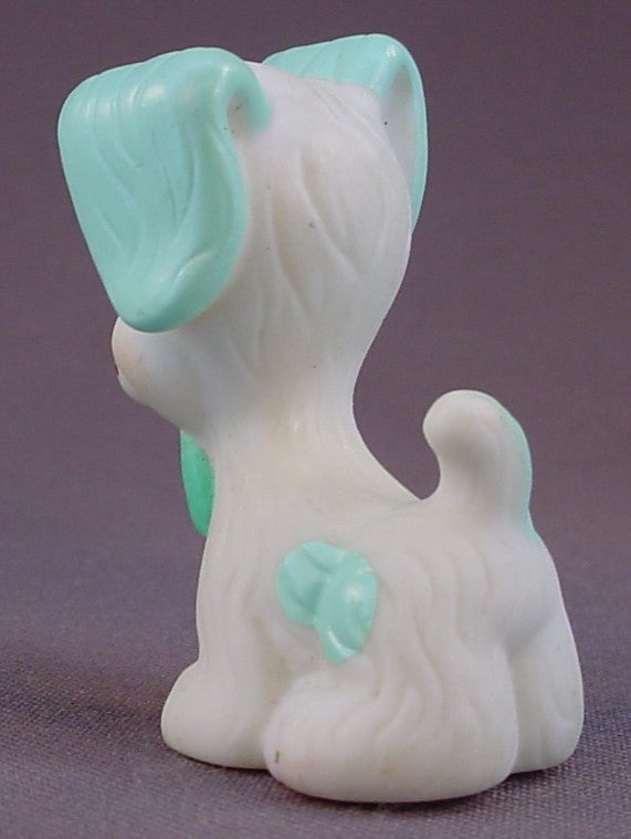 Tyco Quints Pet Puppy Dog, White And Blue With Light Blue Ears And A Blue Bow, Vinyl Figure, 2 1/8 Inches Tall, Vintage, 1991 Tyco, Animal Figure Toy