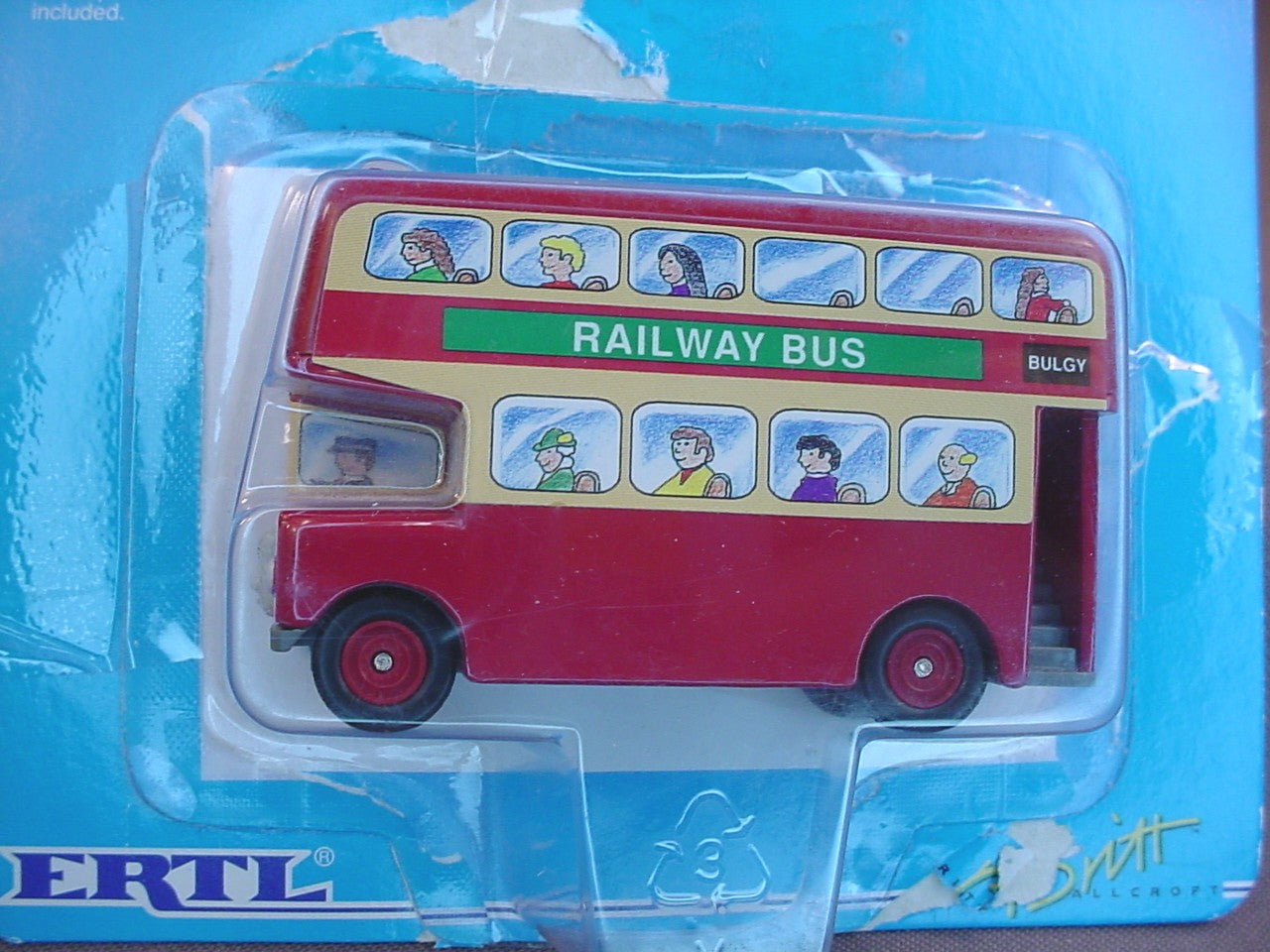 Thomas The Tank Engine And Friends Bulgy The Double Decker Railway Bus With The Original Package, Has Been Opened But Not Played With, Die-Cast Metal, 1993 Ertl, #27, #4008, About 3 Inches Long, Diecast Metal, Vintage