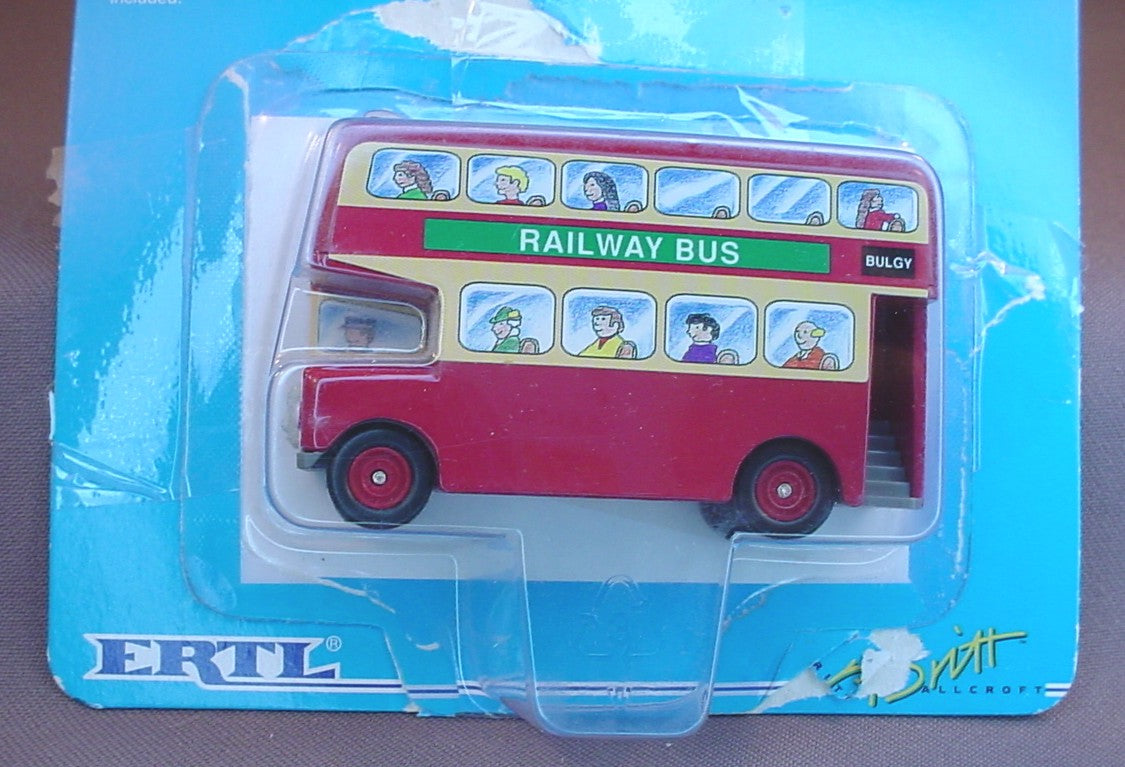 Thomas The Tank Engine And Friends Bulgy The Double Decker Railway Bus With The Original Package, Has Been Opened But Not Played With, Die-Cast Metal, 1993 Ertl, #27, #4008, About 3 Inches Long, Diecast Metal, Vintage