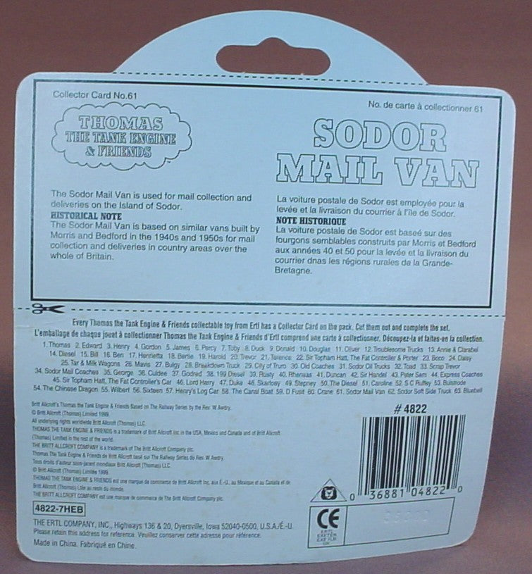 Thomas The Tank Engine And Friends Sodor Mail Van In The Original Sealed Package, 1999 Ertl, #61, 4822-7HEB, Die-Cast Metal, About 2 1/8 Inches Long, Diecast Metal, Vintage