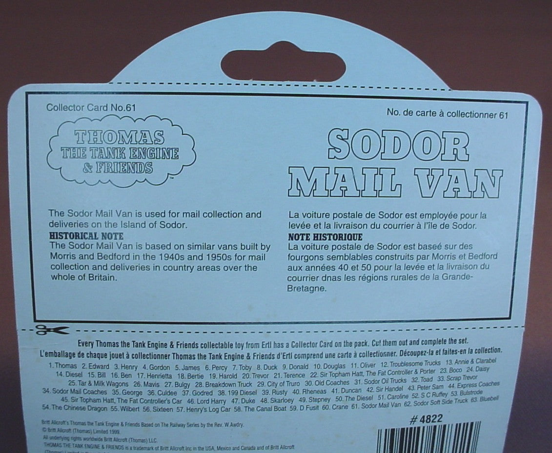 Thomas The Tank Engine And Friends Sodor Mail Van In The Original Sealed Package, 1999 Ertl, #61, 4822-7HEB, Die-Cast Metal, About 2 1/8 Inches Long, Diecast Metal, Vintage