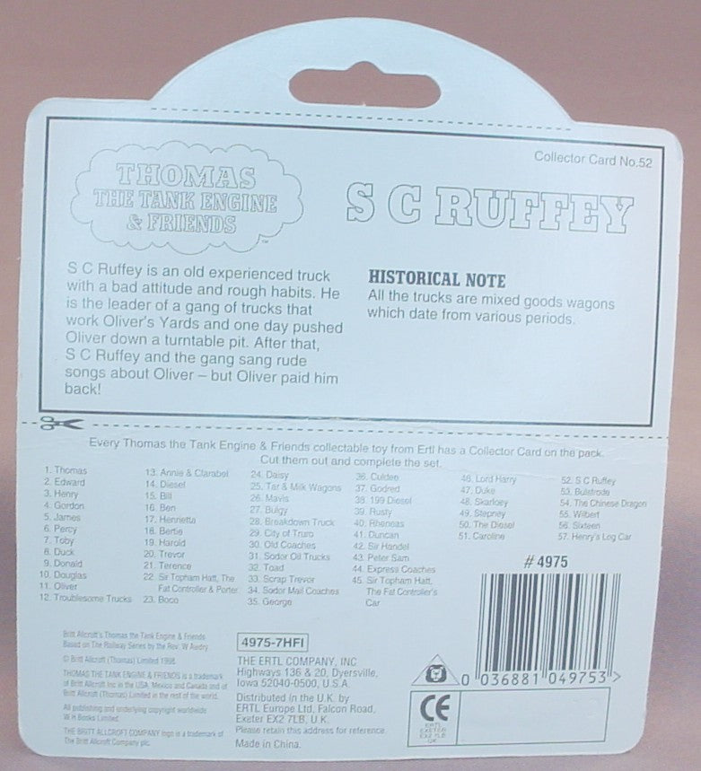 Thomas The Tank Engine And Friends S.C. Ruffey Car In The Original Sealed Package, 1998 Ertl, #52, 4975-7HFI,  About 2 1/2 Inches Long, Vintage, S. S. Ruffey & Co., Ballast Construction