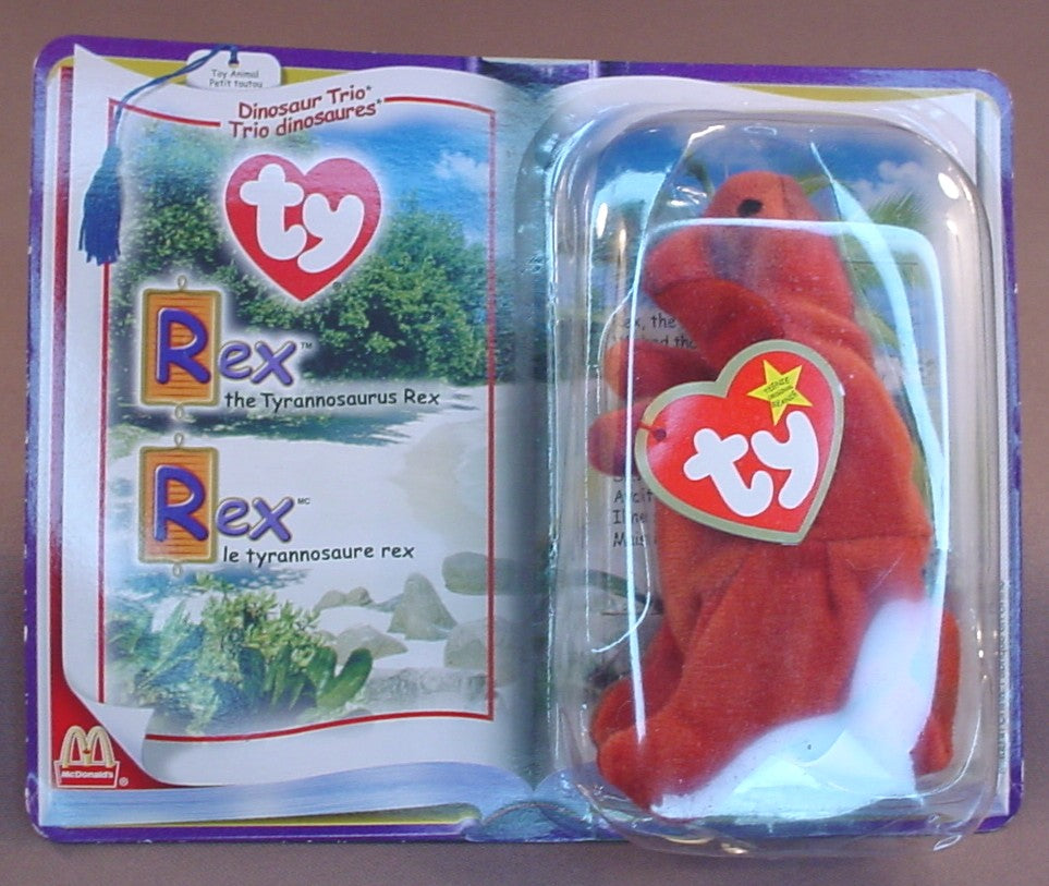 Ty Beanie Babies Rex The Tyrannosaurus Dinosaur In The Original Sealed Package, 2000 McDonalds, Dinosaur Trio