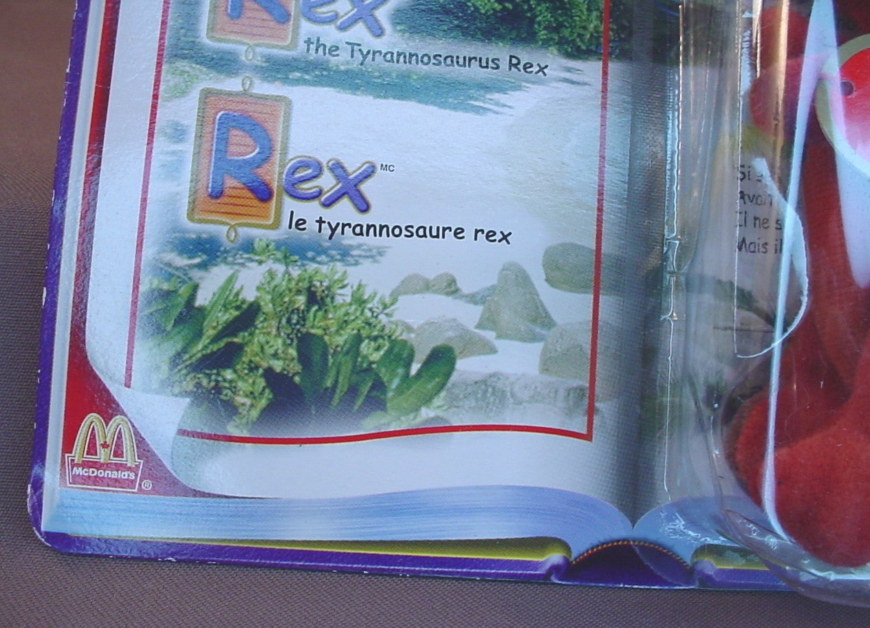 Ty Beanie Babies Rex The Tyrannosaurus Dinosaur In The Original Sealed Package, 2000 McDonalds, Dinosaur Trio