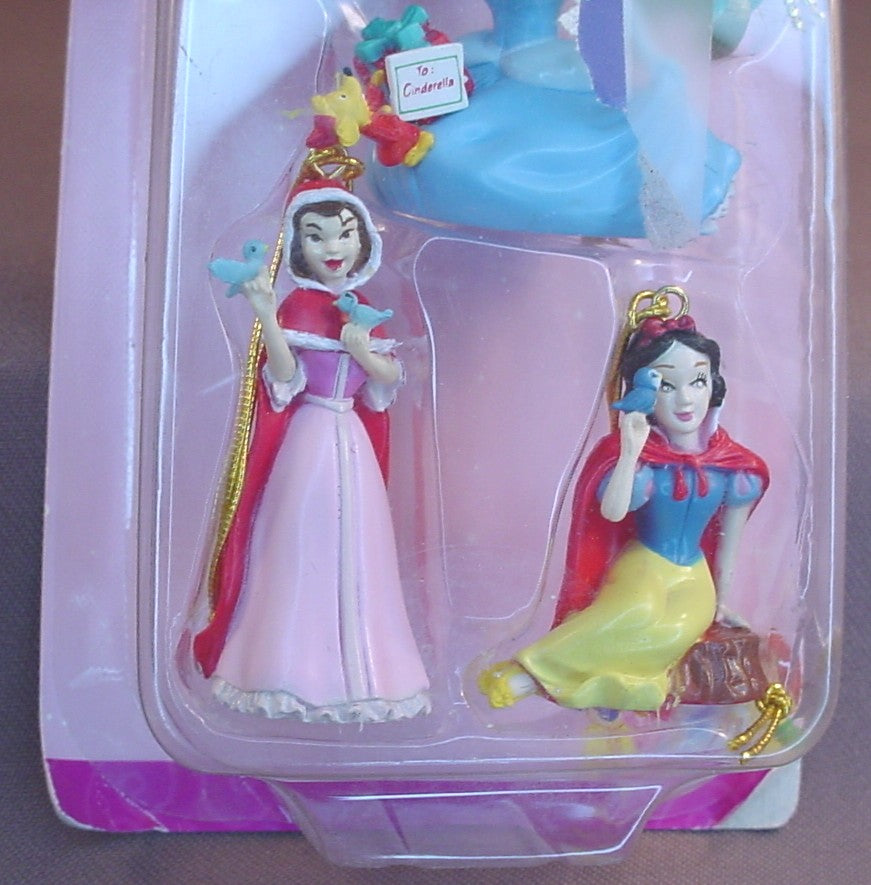 Disney Princesses Package Of 5 Figures Christmas Ornaments Or Decorations In The Original Sealed Package, Enesco, The Cardboard Corners Are Turned A Bit, The Figures Are 1 1/2 To 2 Inches Tall