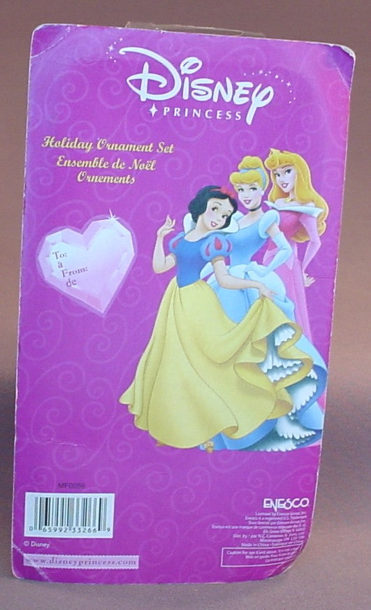 Disney Princesses Package Of 5 Figures Christmas Ornaments Or Decorations In The Original Sealed Package, Enesco, The Cardboard Corners Are Turned A Bit, The Figures Are 1 1/2 To 2 Inches Tall