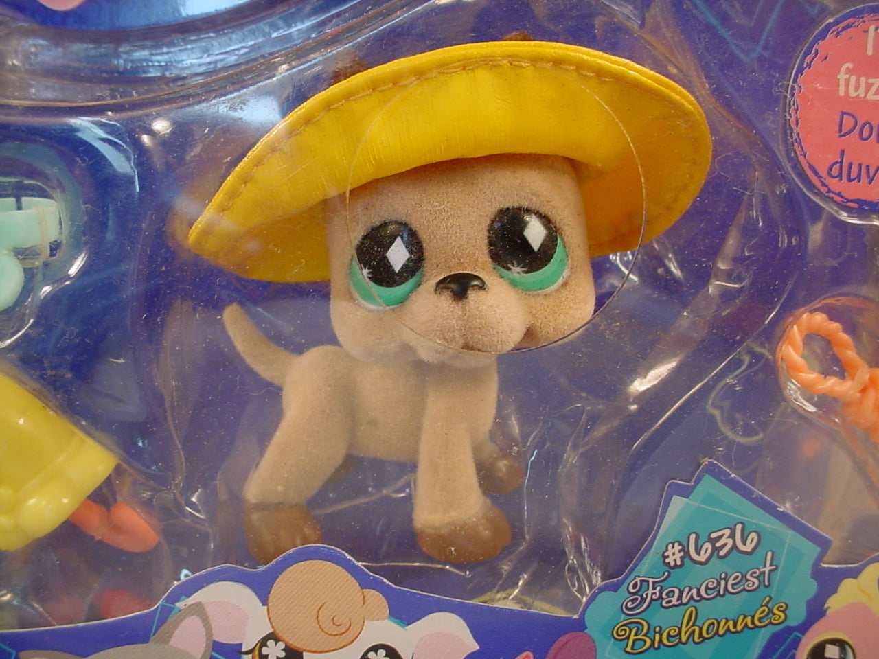 Littlest Pet Shop #636 Flocked Or Fuzzy Great Dane Dog In The Original Sealed Package, The Package Has Some Wear, Has The Complete Set Of Original Accessories, 2008 Hasbro, Fanciest Pets, Puppy Dog, LPS