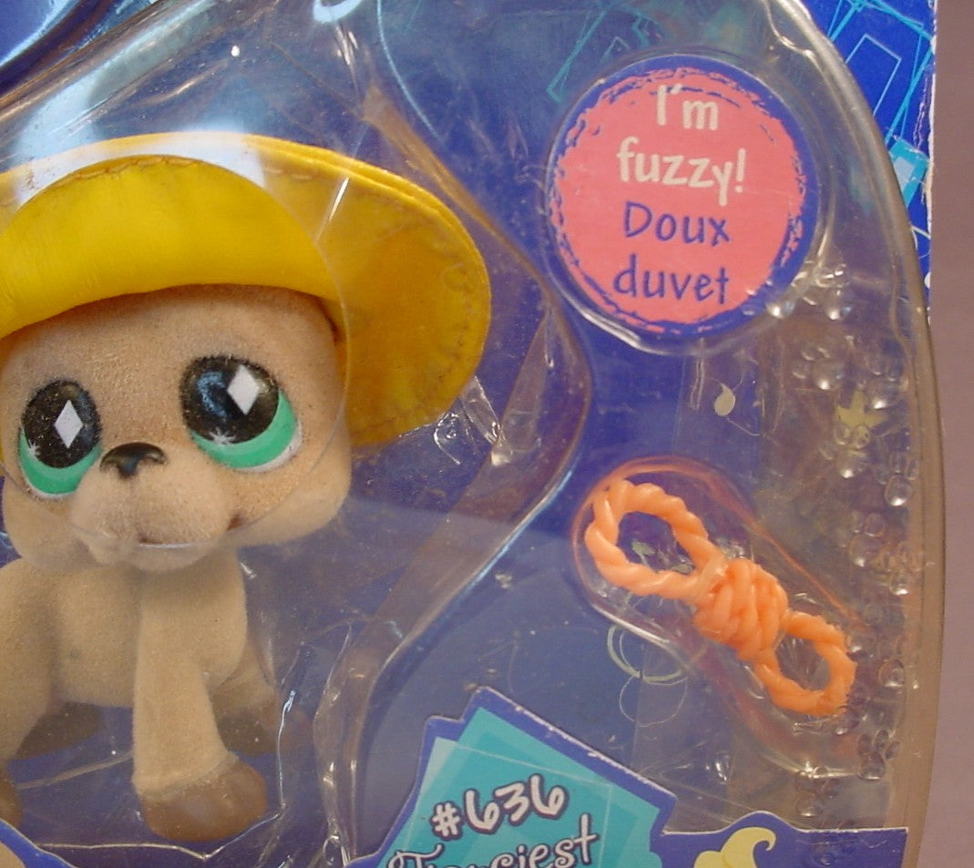Littlest Pet Shop #636 Flocked Or Fuzzy Great Dane Dog In The Original Sealed Package, The Package Has Some Wear, Has The Complete Set Of Original Accessories, 2008 Hasbro, Fanciest Pets, Puppy Dog, LPS