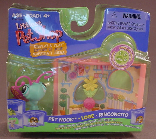 Littlest Pet Shop #355 Blue Butterfly With The Display & Play Pet Nook In The Original Sealed Package, Squeaky Clean Pets, 2007 Hasbro