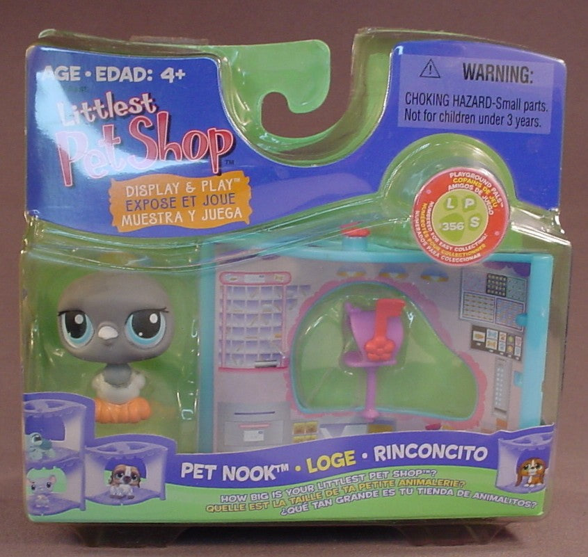 Littlest Pet Shop #356 Gray Pigeon Bird With The Display & Play Pet Nook In The Original Sealed Package, Playground Pets, 2007 Hasbro