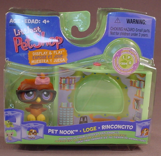 Littlest Pet Shop #354 Brown Owl Bird With The Display & Play Pet Nook In The Original Sealed Package, Squeaky Clean Pets, 2007 Hasbro