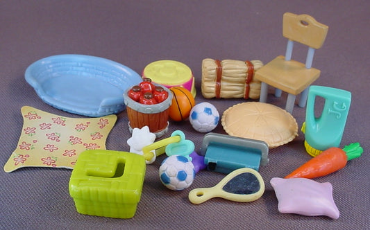 Hamtaro Lot Of Playset Accessories, Early 2000's Epoch And Hasbro, Some Of The Sets The Parts Are From Are: Oxnard & Basketball, Ham-Ham Clubhouse, Penelope & Maxwell, Ham-Ham Rocking Horse Set