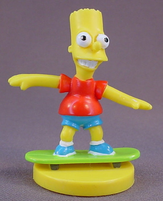 The Simpsons Bart On A Skateboard Figure, 2003 Kellogg's Cereal Premium, Simpson Family, 2 3/8 Inches Tall, PVC Figure On A Base, Kelloggs, Kellogg