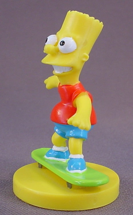 The Simpsons Bart On A Skateboard Figure, 2003 Kellogg's Cereal Premium, Simpson Family, 2 3/8 Inches Tall, PVC Figure On A Base, Kelloggs, Kellogg