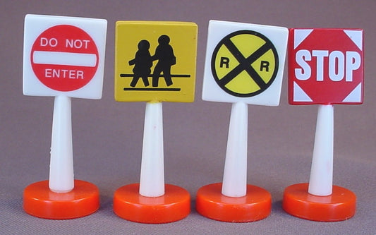 Thomas The Tank Engine & Friends Set Of 4 Plastic Road Signs On Bases, 4 1/2 Inches Tall, Railroad, Train