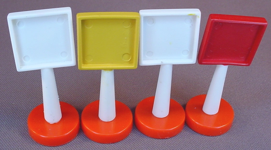 Thomas The Tank Engine & Friends Set Of 4 Plastic Road Signs On Bases, 4 1/2 Inches Tall, Railroad, Train