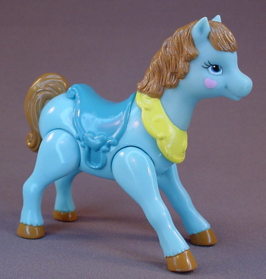 My Princess Blue Pony With A Yellow Collar Horse Toy, 1990's Keenway, The Legs Move, 4 1/2 Inches Tall, Has A Vinyl Head Similar To A Vintage My Little Pony