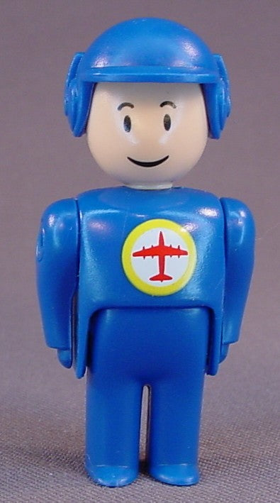 Meccano Pilot Figure, 1996 Junior Pilot Or Aviator, Meccano Jr Airline Set, Meccano Jr City Set, 2 3/8 Inches Tall, The Head Swivels, The Arms Move And It Bends At The Waist, Vintage Toy