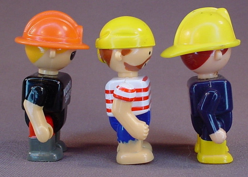 K'Nex Lot Of 3 Little People Figures, Fireman, Pirate, Construction Worker, 2 1/2 Inches Tall, The Head Arms & Legs Move, Knex