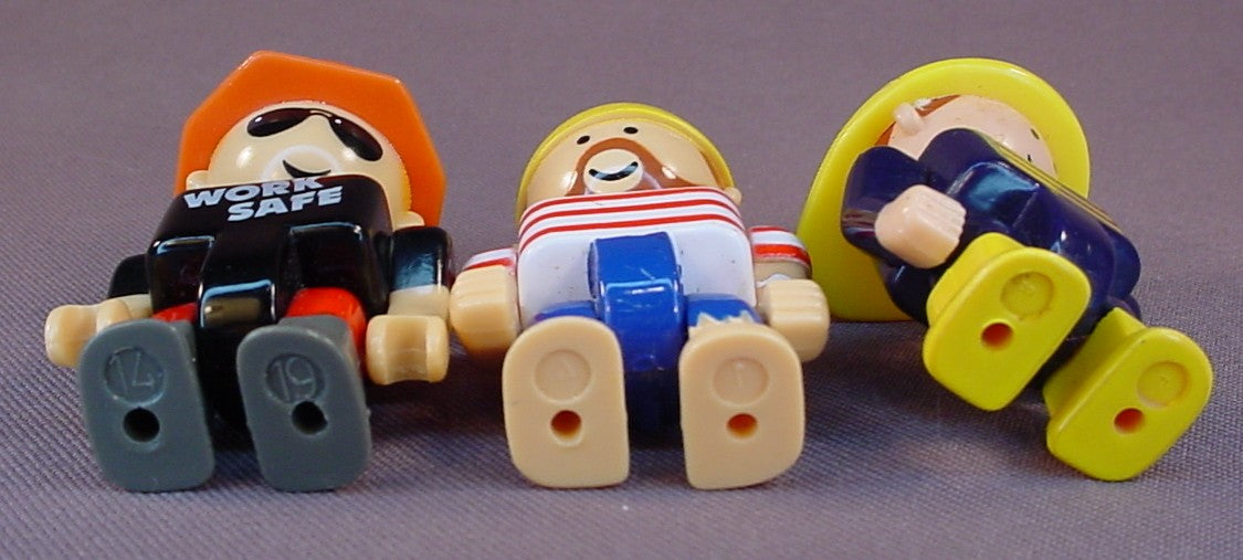 K'Nex Lot Of 3 Little People Figures, Fireman, Pirate, Construction Worker, 2 1/2 Inches Tall, The Head Arms & Legs Move, Knex