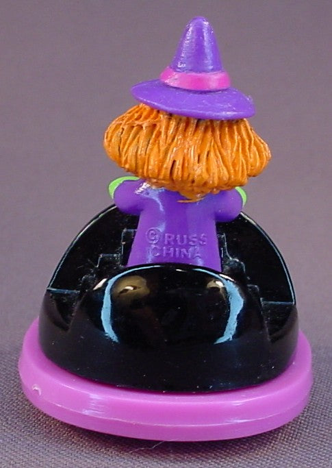 Russ Berrie Mini Rev-Up Cars Halloween Witch In A Black Bumper Car, 1990's, Has A Pull Back Motor, When It Hits Something It Rolls Backward, 2 1/8 Inches Long, Vintage Pullback Toy