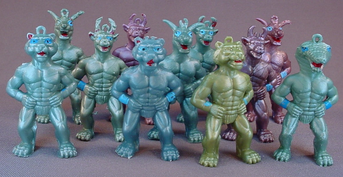 Muscle Galaxy Warriors, Lot Of 11 PVC Pencil Topper Figures, 2 1/2 To 2 3/4 Inches Tall, Vintage, 1980's, Hong Kong