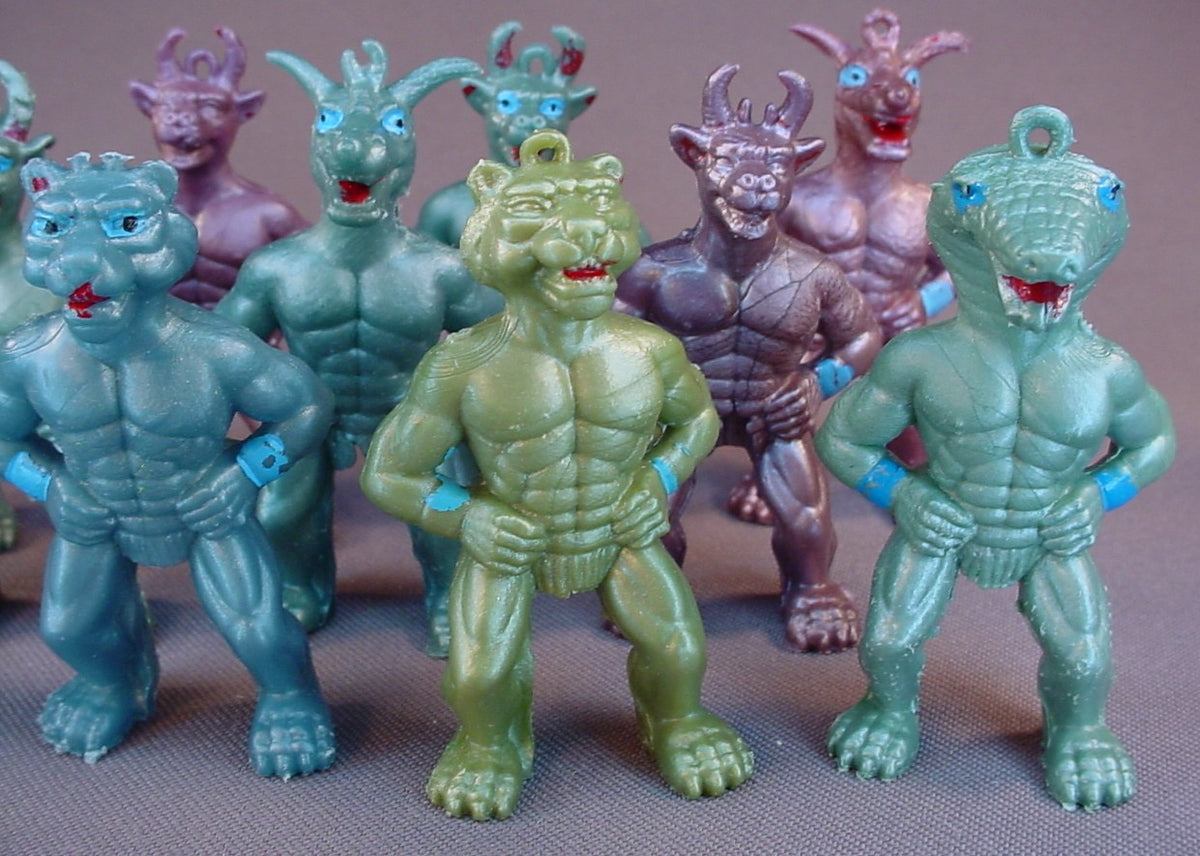 Muscle Galaxy Warriors, Lot Of 11 PVC Pencil Topper Figures, 2 1/2 To 2 3/4 Inches Tall, Vintage, 1980's, Hong Kong