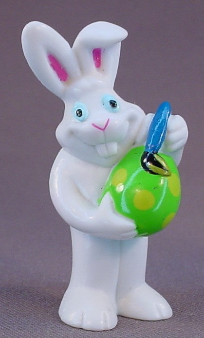 Topps White Easter Bunny Painting A Green And Yellow Egg PVC Figure, 2 1/2 Inches Tall, Pencil Topper, 2001 Topps