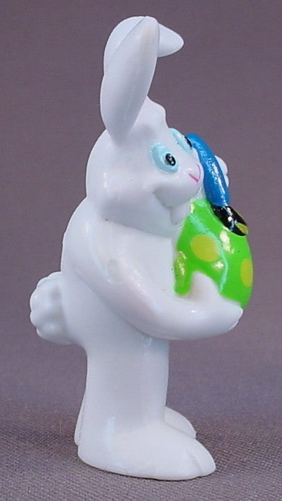 Topps White Easter Bunny Painting A Green And Yellow Egg PVC Figure, 2 1/2 Inches Tall, Pencil Topper, 2001 Topps
