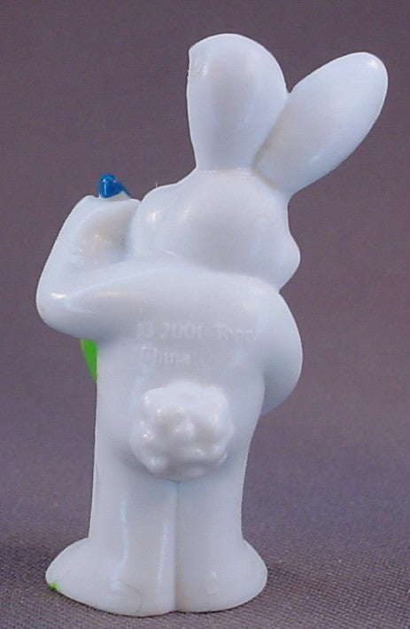 Topps White Easter Bunny Painting A Green And Yellow Egg PVC Figure, 2 1/2 Inches Tall, Pencil Topper, 2001 Topps