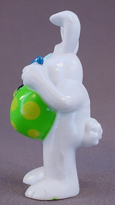 Topps White Easter Bunny Painting A Green And Yellow Egg PVC Figure, 2 1/2 Inches Tall, Pencil Topper, 2001 Topps
