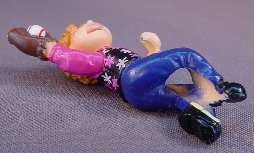 The Puzzle Place TV Show Jodi Pencil Topper PVC Figure, 2 1/2 Inches Tall, PBS, Wearing A Baseball Glove And Catching A Ball, Straw Rider