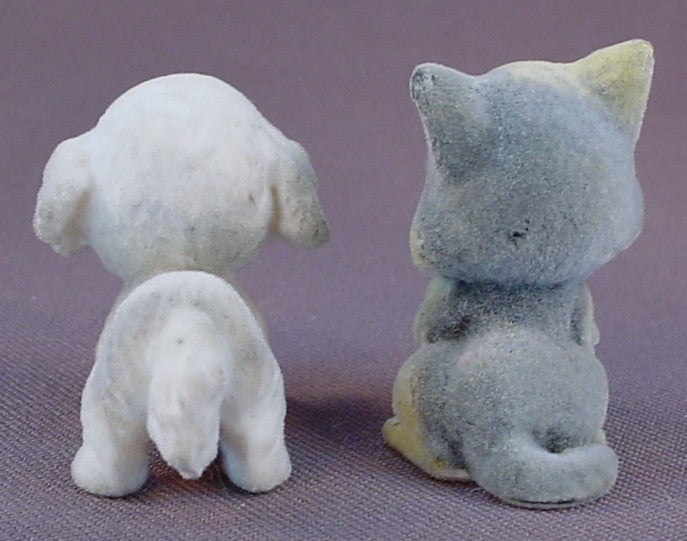 Puppy In My Pocket Lot Of 4 Flocked Or Fuzzy Animal Figures, Kitty In My Pocket, 3 Dogs And 1 Cat, Vintage, M.E.G.