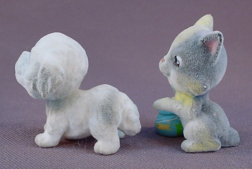 Puppy In My Pocket Lot Of 4 Flocked Or Fuzzy Animal Figures, Kitty In My Pocket, 3 Dogs And 1 Cat, Vintage, M.E.G.