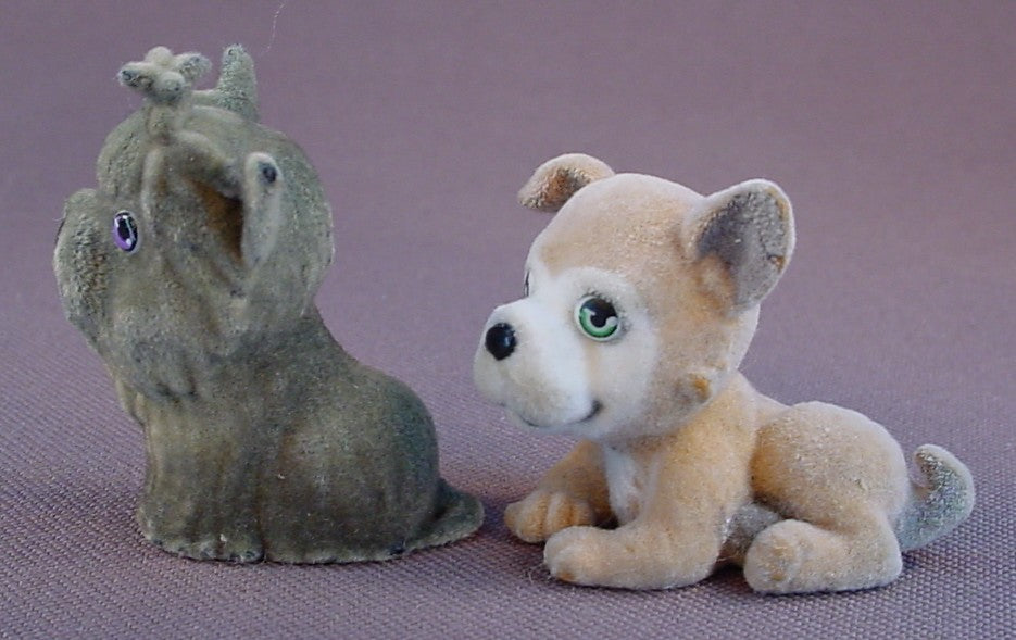 Puppy In My Pocket Lot Of 4 Flocked Or Fuzzy Animal Figures, Kitty In My Pocket, 3 Dogs And 1 Cat, Vintage, M.E.G.