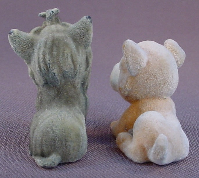 Puppy In My Pocket Lot Of 4 Flocked Or Fuzzy Animal Figures, Kitty In My Pocket, 3 Dogs And 1 Cat, Vintage, M.E.G.