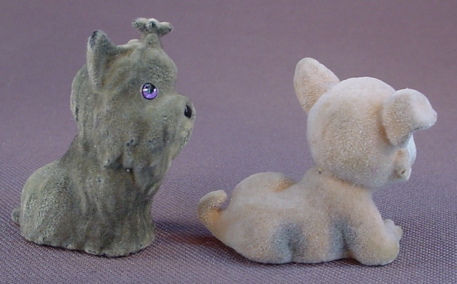 Puppy In My Pocket Lot Of 4 Flocked Or Fuzzy Animal Figures, Kitty In My Pocket, 3 Dogs And 1 Cat, Vintage, M.E.G.