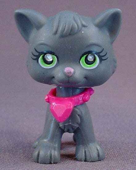 Polly Pocket Sparklin' Pets #101 Dark Gray Kitty Cat With A Dark Pink Collar From A Sparklin' Pets Dress Up Mini Set, Assortment P1927 Or P1928, 2008 Mattel