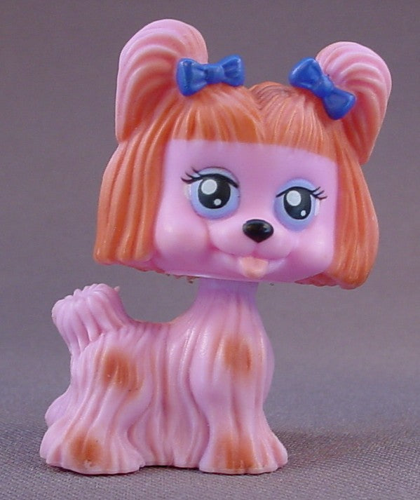 My Pet Pals Chic Boutique Pink & Brown Yorkie Dog With Blue Bows, Similar To Littlest Pet Shop, 2006 To 2008 Mattel