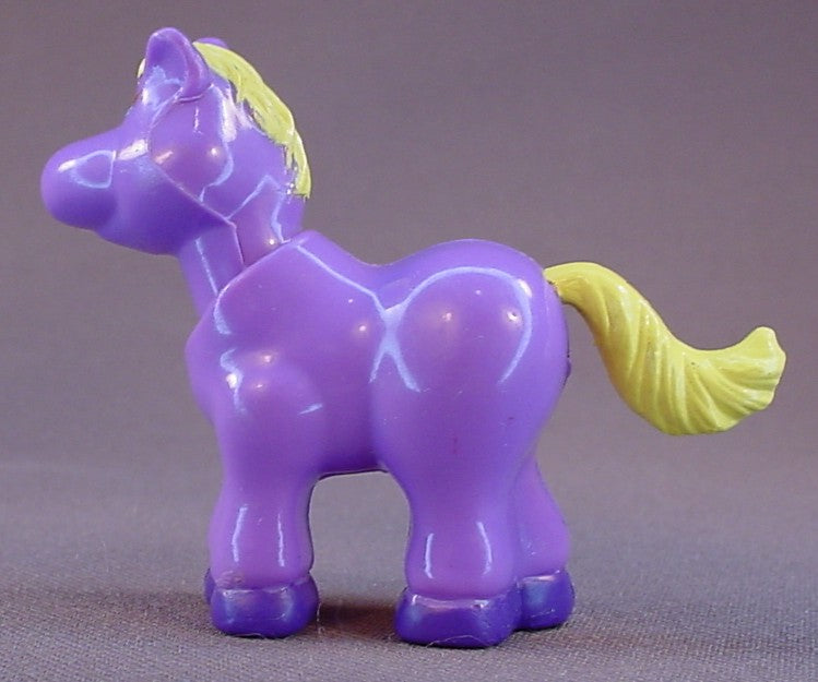 Itzy Bitzy Pals Purple Horse With A Yellow Mane And Tail, Press The Head Or Tail To Move The Other, 2 1/4 Inches Tall, Vintage, 1993 Talentoy Factory