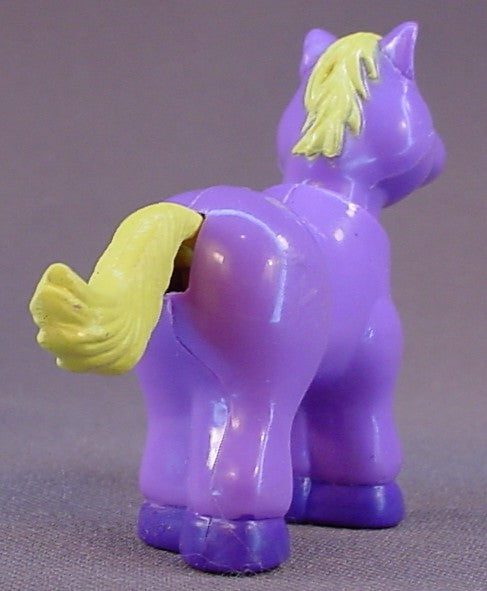 Itzy Bitzy Pals Purple Horse With A Yellow Mane And Tail, Press The Head Or Tail To Move The Other, 2 1/4 Inches Tall, Vintage, 1993 Talentoy Factory