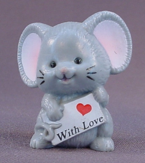 Russ Berrie Gray Mouse Figure Holding A "With Love" Letter, 1 1/2 Inches Tall, Figurine