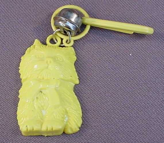 Vintage Yellow Plastic Kitty Cat Shaped Bell Charm With A Clip, 1980S