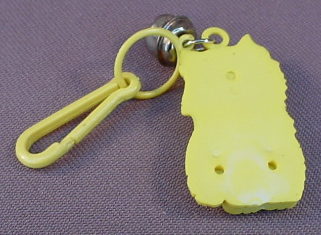Vintage Yellow Plastic Kitty Cat Shaped Bell Charm With A Clip, 1980S