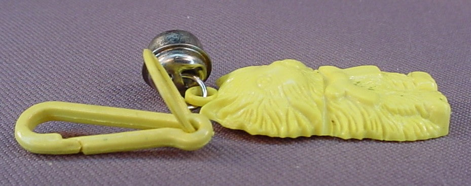 Vintage Yellow Plastic Kitty Cat Shaped Bell Charm With A Clip, 1980S